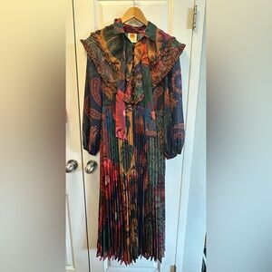 FARM Rio Dark Floral Paisley Pleated Maxi Dress in Navy, Burgundy, Green